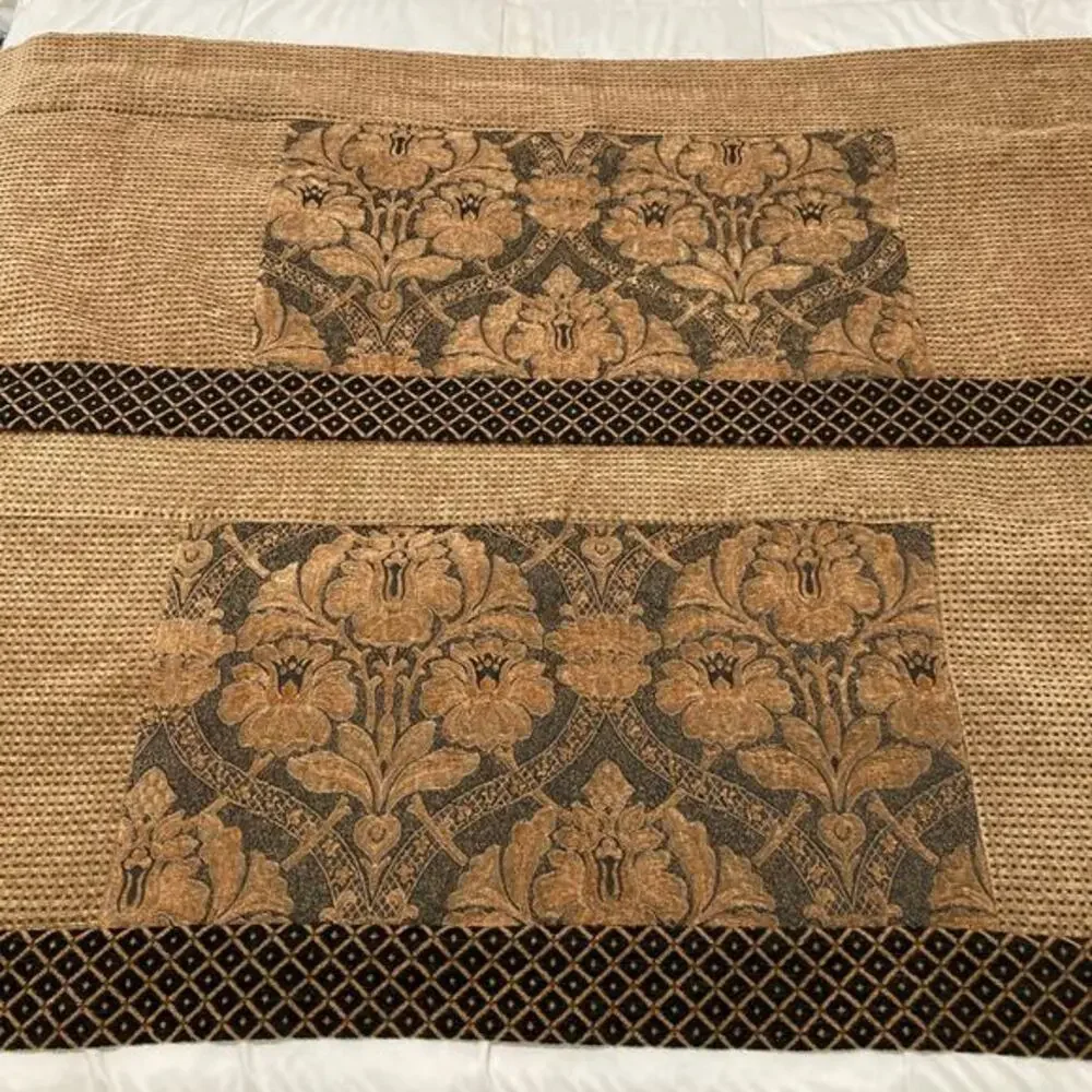 Vintage 1990s Table‎ Runner Set Lot of 2 Brown Gold & Black